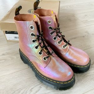 Dr. Martens Molly Iridescent Pink Texture Leather Boots Womens Size UK 8 / US 10